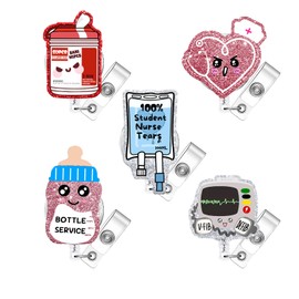 5 Pcs Funny Badge Reel Retractable Name Tag ID Clip Holder Nursing Student RN Pediatric Teacher Funny Office Work Accessories 4