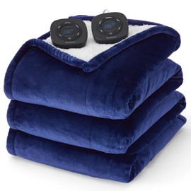 Bedsure Electric Blanket King Size - Dual Control Heated Blanket Queen, Fast Heating with 10 Time Settings & 10 Heat Settings, Warm Gift for Grandma (100x90 inches, Pageant Blue)