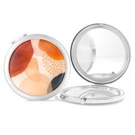 Nipichsha Compact Mirror, Pocket Travel Makeup Mirror, 2-Sided 2X/1X Magnification Compact Mirror, Small Folding Portable Handheld Mirror for Purses, Gift for Women, 2.75In Silver(Simple Abstract Art)