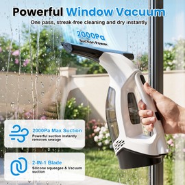 Window Vacuum Squeegee Cordless, 2000Pa Electric Window Cleaner Tool