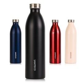 SANTECO Stainless Steel Drinking Bottle 1 L, 100% Leak-Proof Thermos Flask 12 Hours Hot / 24 Hours Cold, Completely Leak-Proof for School, Office, Sports, Outdoor