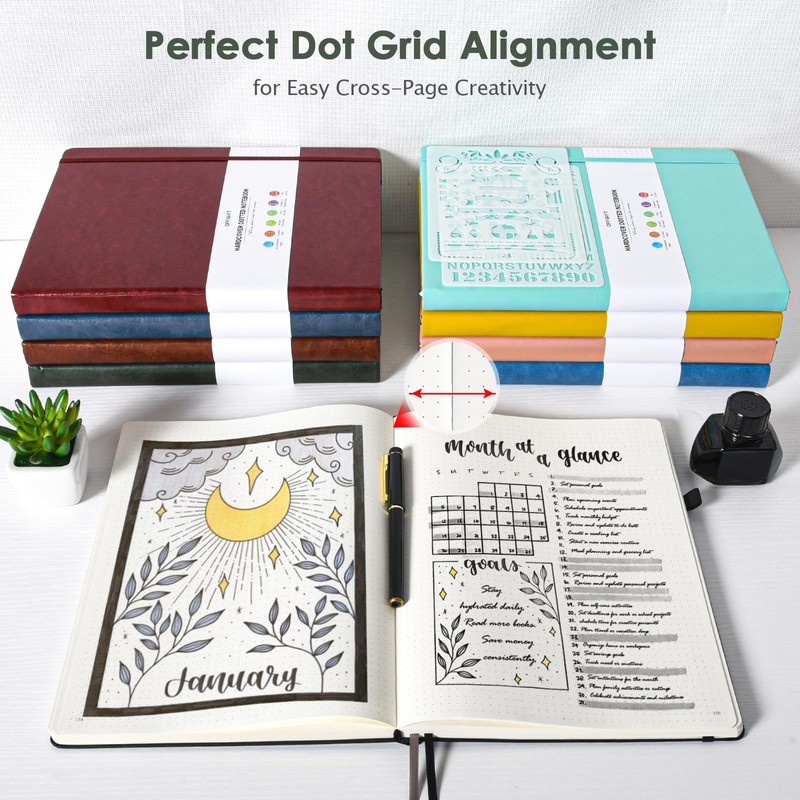OFFIGIFT Bullet Dotted Journal Notebook, 312 Numbered Pages A5 Hardcover