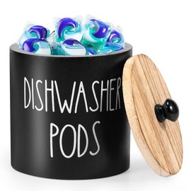 Rustic Round Dishwasher Pod Holder, Dishwasher Tablet Container for Kitchen Decor and Accessories, Wood Laundry Detergent Pods Container with Lid Laundry Detergent Storage Racks - Color: White