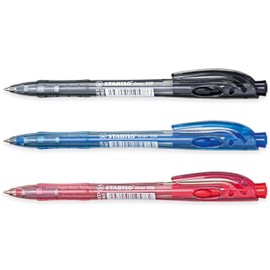 STABILO liner Retractable Ballpoint Pen Fine 0.7 mm Pens Pack of 3 (Black, Blue, Red)