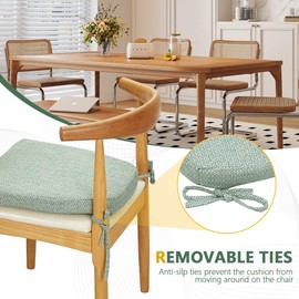 Naga Bahna Chair Cushions for Dining Chairs - Olefin Thickened 2" Kitchen Chair Pads with Ties and Non-Slip Backing, D-Shaped Memory Foam Seat Cushions 17'' x 16'', Set of 2, Green & Beige