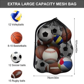 APOMOONS Extra Large Ball Net, 2 Large Football Ball Bag Ball Net for 12-15 Balls, Large Bag Ball Bag with Drawstring and Shoulder Strap, Ball Net for Football, Basketball, Football, Volleyball, Rugby