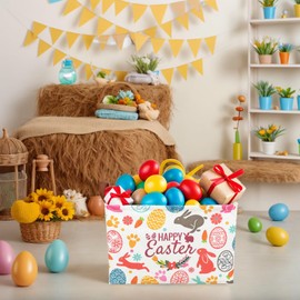 ASKETAM Easter Basket for Kid Large Empty Rectangular Cute Easter Gift Storage Basket Bunny Eggs Décor (Rabbit Bohemia)