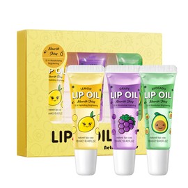 Gireatick 3pcs Hydrating Lip Oil Set, Fruit-Flavored Lip Plumping, No-Sticky Lip Balm Care, Transparent Moisturizing Lip Gloss for Lip Treatment and Dry Lips