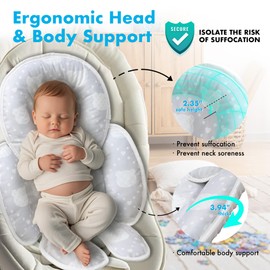 E1F1NN DOT Baby Car seat Head Support, 2-in-1 Infant Car Seat Insert for Newborn Girls Boys Extra Soft Baby Support Pillow Cushion for Carseats, Strollers, Swings and Bouncers
