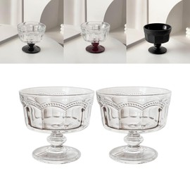 Boxonly Clear High-Stem Ice Cream Cups (Set of 2) - Handmade Glassware for Ice Cream, Yogurt, and Desserts