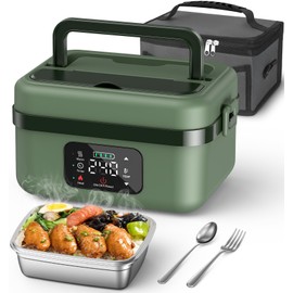 ODSD Cordless Electric Lunch Box for Adults, 16000mAh Rechargeable Self-Heating Lunch Box Food Warmer with Timer & Adjustable Heating, 34oz/1L Container with Insulated Bag for Office Car Outdoor