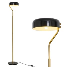 Dimmable Floor Lamp with Blub Mid Century Modern Black Gold Metal Standing Lamp Tall Corner Lamp for Living Room Reading Bedroom Office