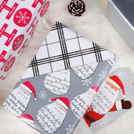 LaRibbons Christmas Wrapping Paper Sets, Classic HO HO Santa & Plaid & Polka Dot Design with Ribbons & Gift Tags & Metallic Pom Pom for Christmas, Holiday，30Inch × 10Feet（ 4 Rolls: 100 Sq.Ft.Ttl）