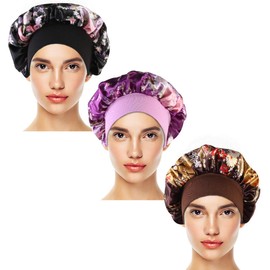 Yolispa Gorro de Satén, 3 Piezas Gorro de Seda para Dormir, Ajustable Gorro de Ducha Satinado, Gorro de Satin para Cabello Rizado para Dormir, Bañarse & Cocinando