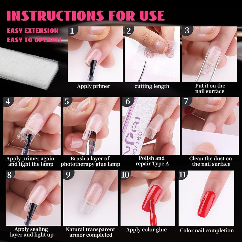 60pcs Silk Fiberglass Nail Extensions Silk Fiberglass Gel Set Nail