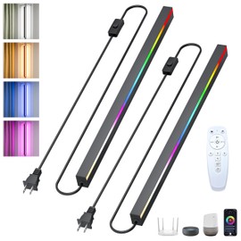 Plug In Wall Sconces Set of 2,Smart Wall Lights RGB & White Dimmable Compatible with Alexa,Google Home,APP,Remote,23.6In Black Modern Wall Lamp with Music Sync,Timer Mode for Living Room,Bedroom Decor