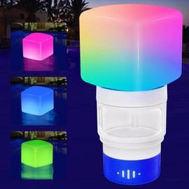 FineBud Solar Chlorine Floater, Pool Chlorine Floater with Colorful Light, Floating Chlorine Dispenser for Pool, Adjustable Hot Tub Chlorine Floater,Large Capacity Pool Floater,Easy Opening