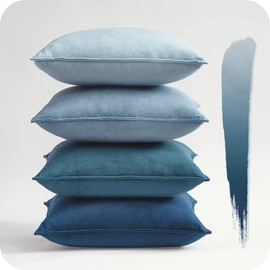 Topfinel Cushion Cover 50 x 50 cm, Blue, Set of 4, Velvet Cushion Covers, Decorative Cushion Cover for Sofa, Bedroom, Living Room, Balcony, Children, Fluffy, Colour Gradient