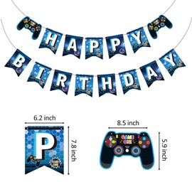 Elaliyi Video Game Happy Birthday Banner Video Game Birthday Decorations Gaming Birthday Decorations for Boys Kids Player Gaming Themed Party