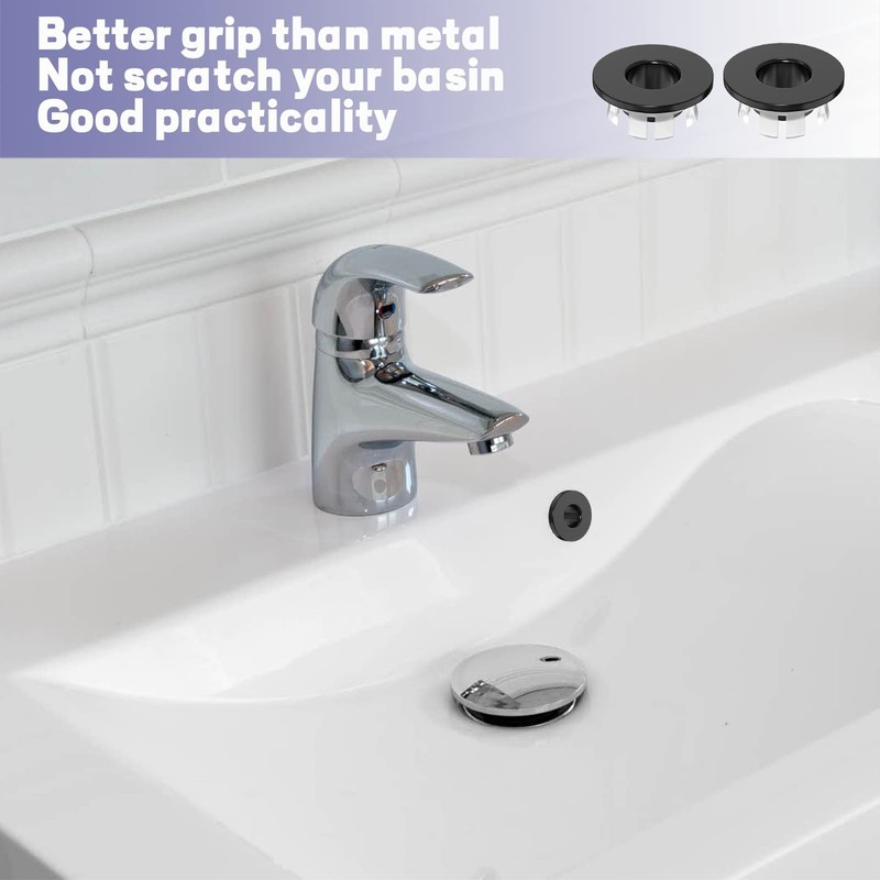 2PCS Black Overflow Ring,Sink Overflow Cover,Bath Overflow Cover Replacement Round