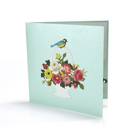 Flying Meow Flower Basket Greetings 3D Pop-Up Card - Handcrafted Greeting Card for the Blossoming Season (Flower Basket)