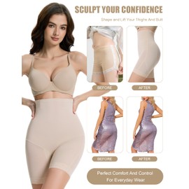 QIJ Shapewear for Women High-Waisted Tummy Control Shorts Shapewear, Butt Lifter, No Roll Body Shaper Panty Beige