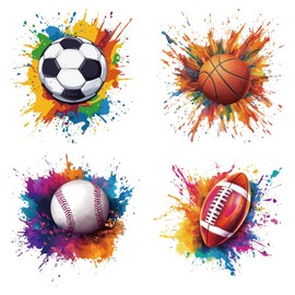 arricraft 4 Styles Sports Ball Theme Iron on Decals Patches, Football Basketball Baseball Rugby Heat Transfer Stickers PET Washable Patches for DIY Clothes Hat Jeans Jacket Decor, 9.05 inch(23cm) Long