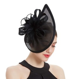 Bubbmi Lady Black Sinamay Fascinators Hat, Women Pillbox Headwear with Feather, Church Wedding Vintage Derby Cocktail Tea Party Headpiece