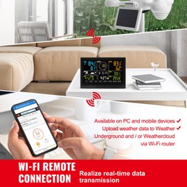 Happybuy 7-in-1 Wi-Fi Weather Station, 7.5" Color Display, Indoor/Outdoor Home Weather Station with Solar Wireless Sensor, Alarm Alerts for Temperature, Humidity