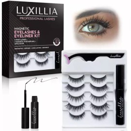 Luxillia 어플리케이터 및 마그네틱 라이너 키트가 포함된 럭실리아 7피스 속눈썹 - 재사용 가능한 천연 초보자를 Luxilia 7-Piece Eyelash Set with Applicator and Magnetic Liner Kit - Reusable Natural for Beginners [BLACK - 7 PIECE SET]