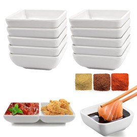 BCENG Pack of 10 Dip Bowls 7.5 x 7.5 x 3 cm Square Sauce Bowls Stackable White Sauce Bowls Mini Dip Bowls Dessert Bowls for Sauce Dipping Spices Fruits Snack