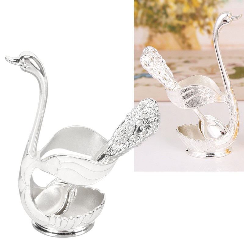 Silver Swan Dinnerware Set Swan Base Holder Teaspoon Cutlery Set