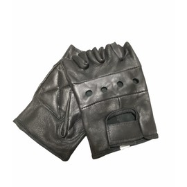 Fingerless leather Men's Motorcycle Premium Driving Gloves Cycling Gloves (Black, L)