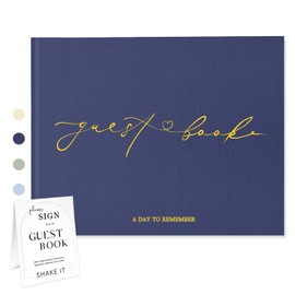 Wedding Guest Book for Your Wedding Reception - Elegant Hardcover Polaroid Guestbook with Table Sign - Blank Sign in Book for Birthdays, Baby Showers, Special Events, 9"x7.5", Navy
