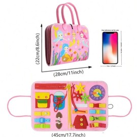 8 Pages Baby Sensory Toy, Portable Baby Busy Board for Motor Skill, Montessori Learning Sensory Toy for Home Nursery Use:_Multicolor_Blue