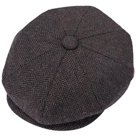 ZRWASKA® Mens Flat Caps UK 8 Panel Peaky Flat Baker Boy Hats Wool Cap – Gatsby Tweed Wool Fabric Newsboy Style Baker 1920s Hat Flat Cap Men Plain Herringbone Brown, Size Medium