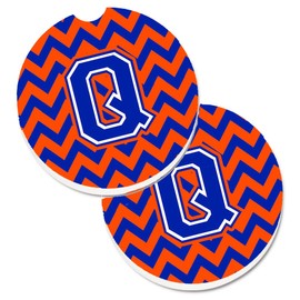 Caroline's Treasures Letter Q Chevron Orange & Blue Set of 2 Cup Holder Car Coasters CJ1044-QCARC, 2.56, Multicolor