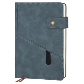 Thboxes Notizbuch A5 Liniert, Journal Notebook mit 180 Blatt/360 Seiten Hardcover PU Leder Notizbuch mit 100gsm Dickem Papier Druckknopf Innentasche Notizbücher Liniert für Büro Schule (Blau)