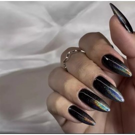 Unbranded Water droplet shaped black gold powder nail art