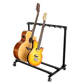 GarveeHome 7 Guitar Stand Rack with Wheels, Folding Design 7 Holder Multi Guitar Rack Guitar Rolling Stand Multiple Instrument Stage Studio Display Rack Movable for Acoustic Electric Guitar Bass