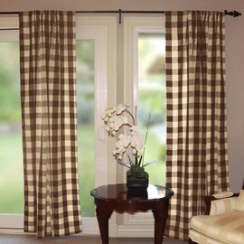 lovemyfabric Big Buffalo 2 Inch Checkered 100% Polyester Curtain Window Treatment/Decor Panel Country Style- Brown and Cream (1, 56"X96")