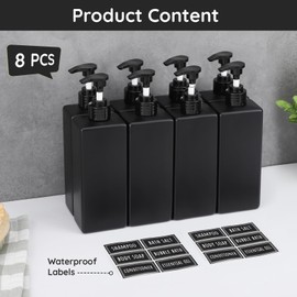 Segbeauty Soap Dispenser Set, 8 Pieces 500 ml Shower Gel Dispenser, Shampoo Dispenser Plastic, Dispenser Bottle with Waterproof Labels, Shower Gel Dispenser for Shower (Matte Black)