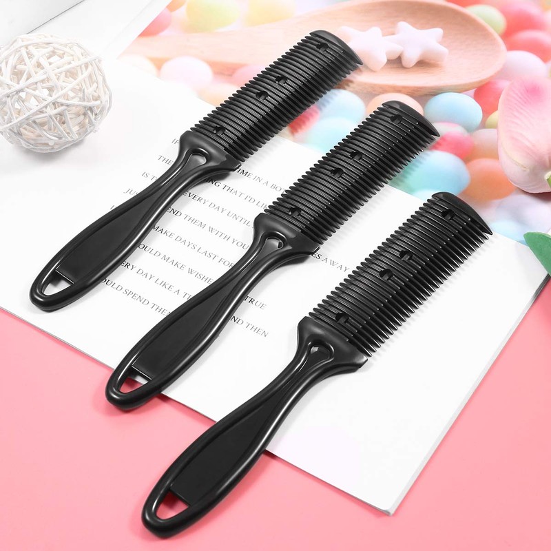 Frcolor 3pcs Black Double Side Hair Thinner Cutter Comb Hair