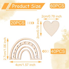 60Pcs Wooden Confetti - Baby Shower Boho Wooden Rustic Neutral Table Confetti for Baby Shower Birthday Wedding Boho Kids Girl Boy Party Decorations（Rainbow,Heart)