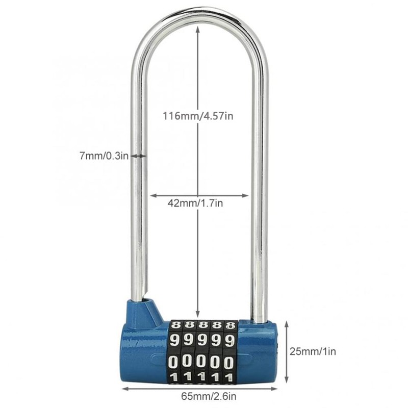 5 Digit Combination Padlock, Long Shackle Outdoor Code Padlock Lengthened