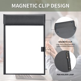 2 Pack Black Clipboard, Leather A4 Letter Size Clipboards with Pen Holder for Nurses, Classroom, Smooth Writing Bulk Clip Boards with Low Magnetic Profile Clip for Kids Office Drawing 9" x 12.5"