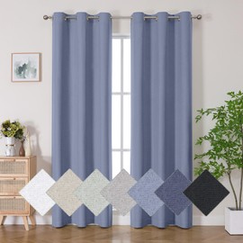 Aiyufneg Light Blue 100% Blackout Curtains 84 Inches Long for Bedroom, Morden Textured Drapes for Living Room, Thermal Insulated Full Light Blocking Curtains, Grommet Top Curtains 2 Panels