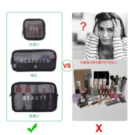 Toiletry Bag, Cosmetics Pouch, Travel Pouch, Toiletry Pouch, Multi-functional, Travel Goods Storage Bag, Waterproof, Transparent Mesh, Large Capacity, Cosmetics Organizer, Small Items, Lightweight, Set of 3 (Black)