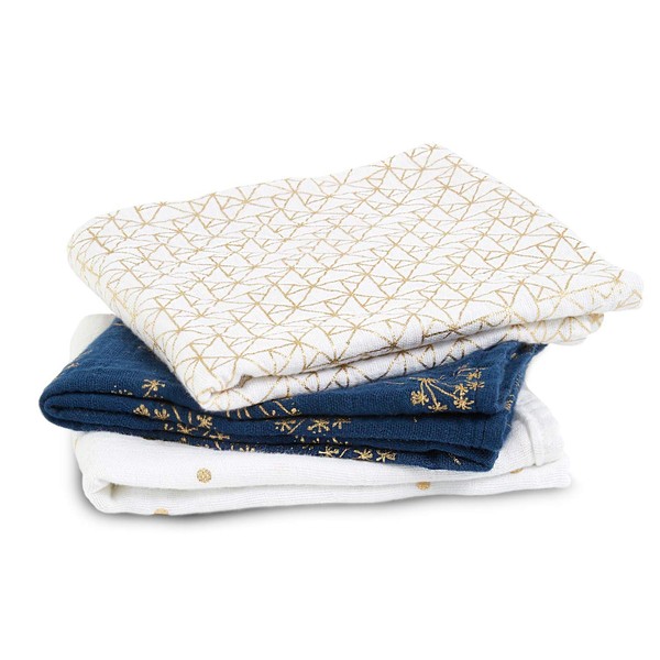 aden + anais 100% Cotton Muslin Musy Squares, Multi-use Baby Cloths for Girls & Boys, 70x70cm, Ideal Newborn & Infant Nursing Set, Perfect Shower Gifts, 3 Pack, metallic gold deco 7235G