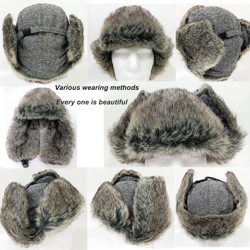 HEYANN Winter Trapper Hat with Ear Flaps Grey Trooper Ushanka
